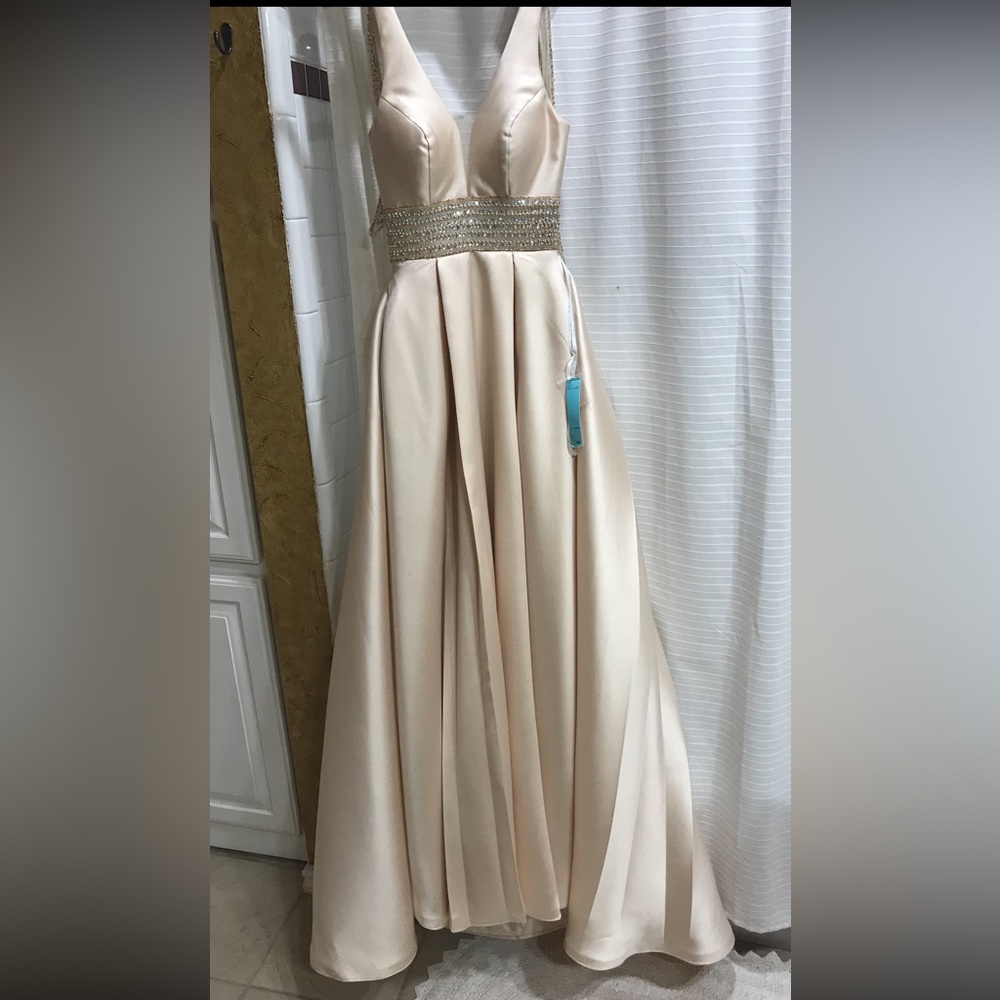 Beige/ Champagne Camille La Vie Prom / Homecoming long dress with beading